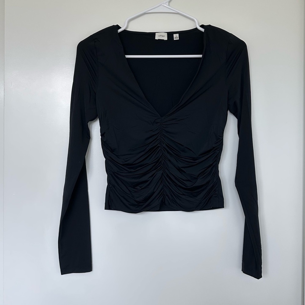Wilfred Black Ruched V-Neck Long Sleeve Top